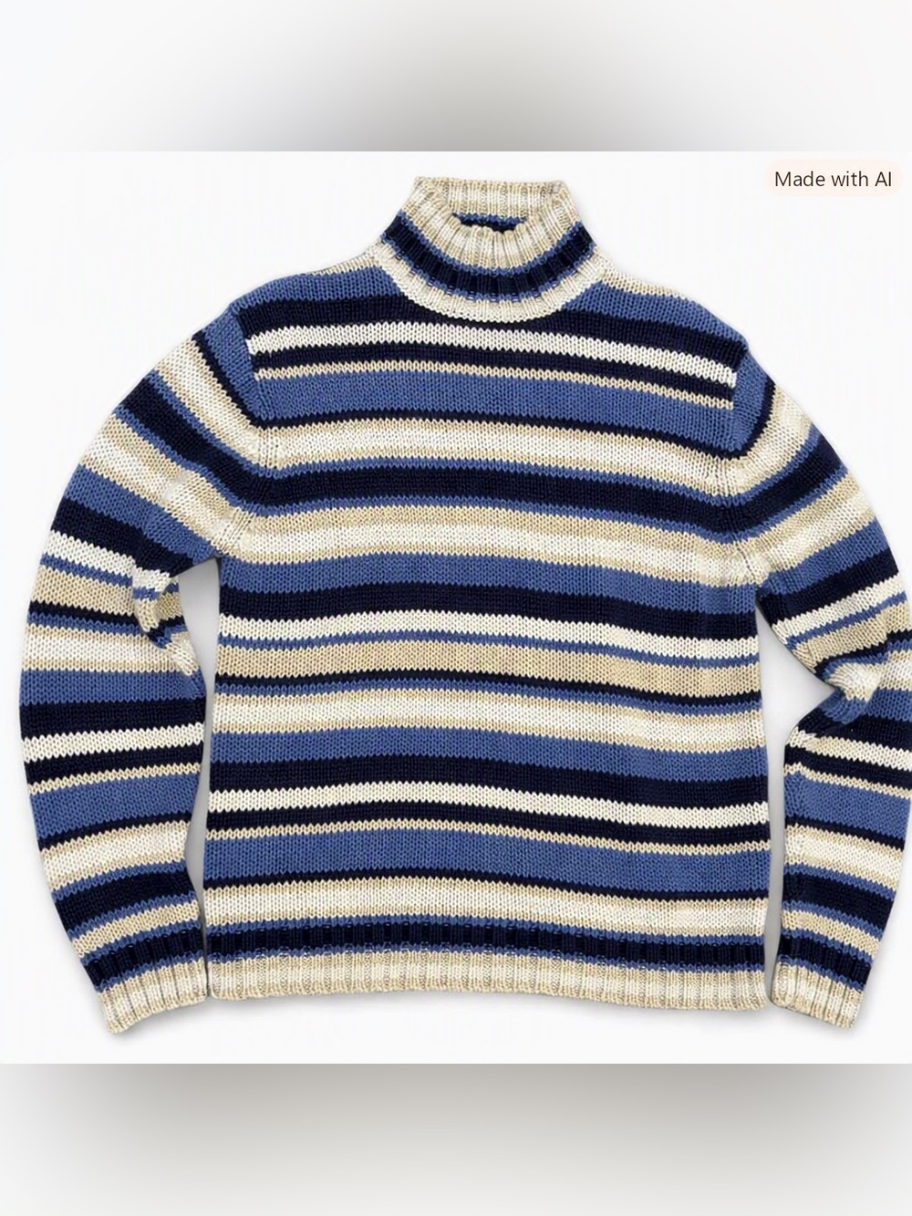 Northern Reflections Vintage Striped Turtleneck Sweater Blue Cream Navy M